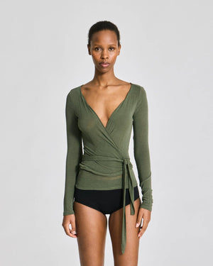 Anne Wool Wrap Top - Olive Night