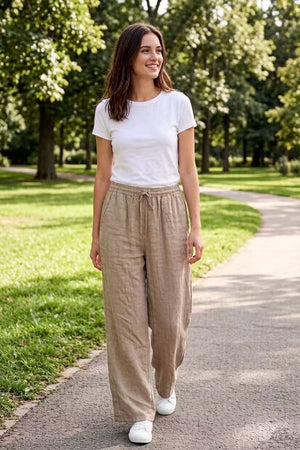 100% linen trousers REF. 30132: Navy / Unique