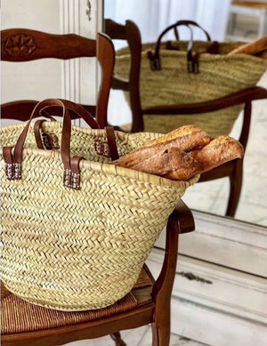 FRENCH BASKET large with double leather handles, market basket