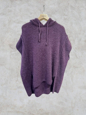Mohair and wool hooded poncho with exposed seams