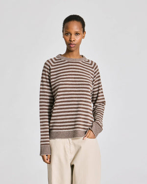 Gertrud L/S Striped Pullover Lambswool Knit - Striped Grey / Brown