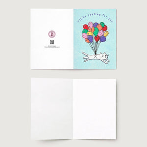 Encouragement Balloon Cat Greeting Card Quirky Feline Design