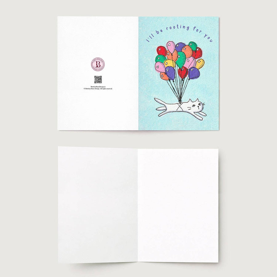 Encouragement Balloon Cat Greeting Card Quirky Feline Design