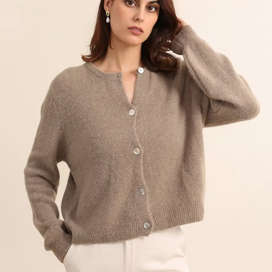 Super Fine Alpaca Cardigan, Khaki