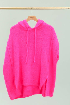 Mohair and wool hooded poncho with exposed seams