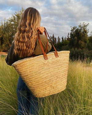 FRENCH BASKET large with double leather handles, market basket