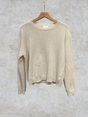 Short-sleeve round neck sweater in 100% extrafine merino wool