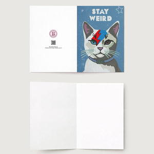 Stay Weird Cat Greeting Card – Quirky Feline Design