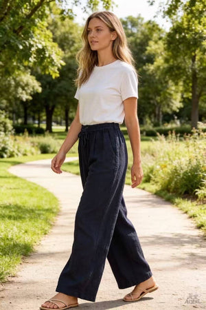 100% linen trousers REF. 30132: Navy / Unique