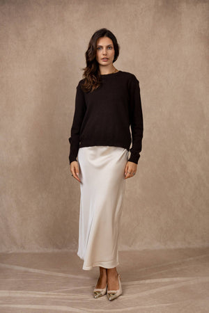 Short-sleeve round neck sweater in 100% extrafine merino wool