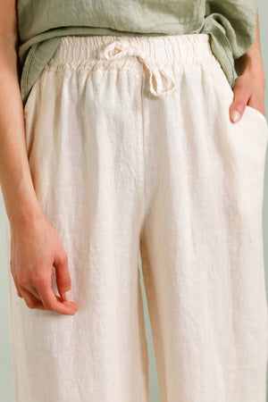 WIDE-LEG PANTS WITH ELASTIC WAIST AND POCKETS 100% LINEN