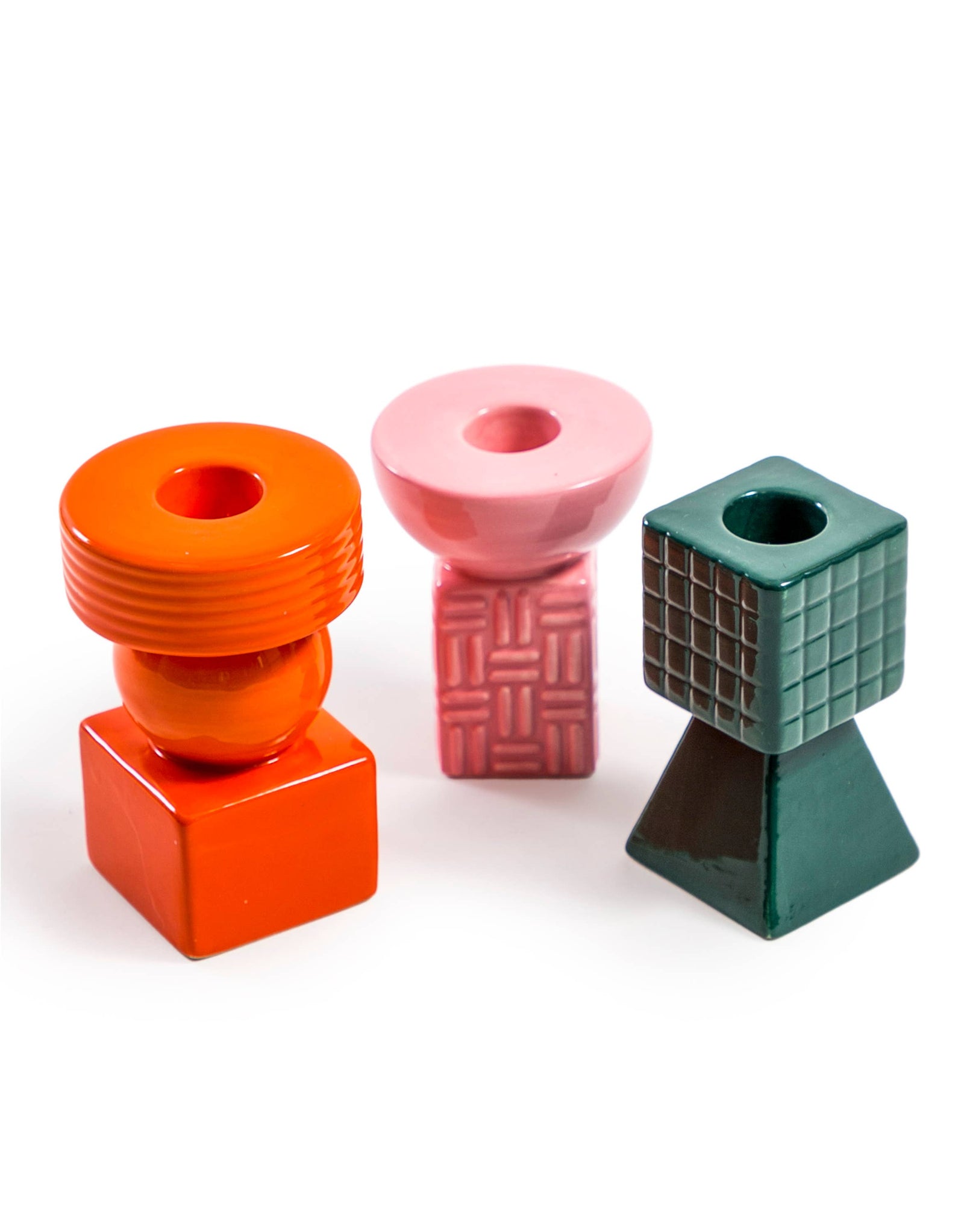 Set of 3 Ceramic Geometric Candle Holders