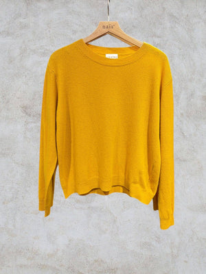 Short-sleeve round neck sweater in 100% extrafine merino wool