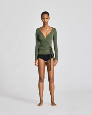 Anne Wool Wrap Top - Olive Night