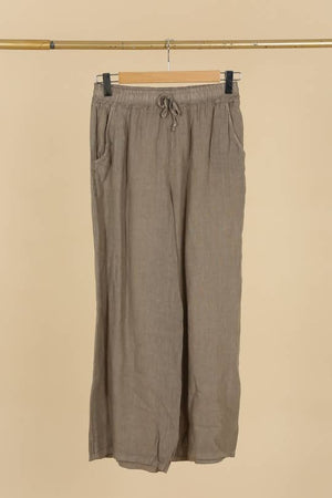 WIDE-LEG PANTS WITH ELASTIC WAIST AND POCKETS 100% LINEN