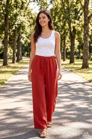 100% linen trousers REF. 30132: Terracotta / Unique