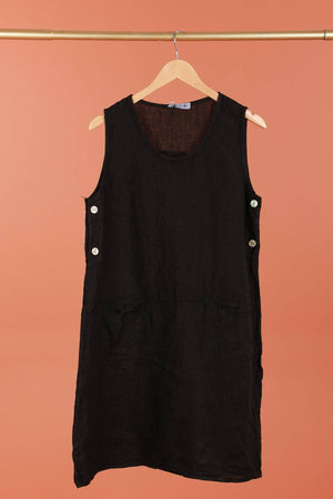Sleeveless linen dress 100% linen 625519: GRIS ANTHRACITE