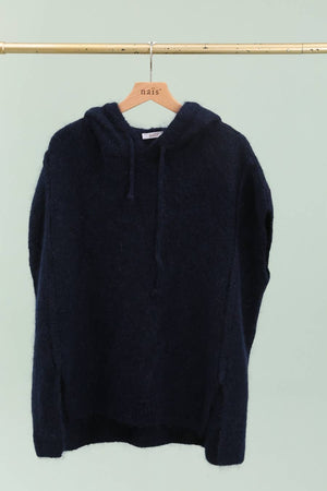 Mohair and wool hooded poncho with exposed seams
