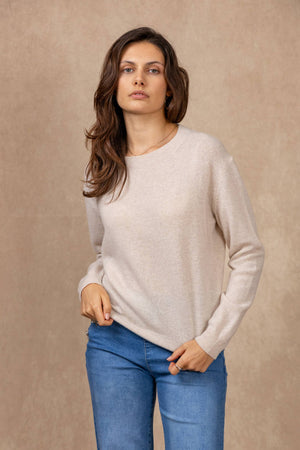 Short-sleeve round neck sweater in 100% extrafine merino wool