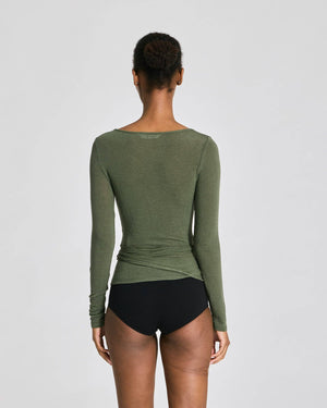 Anne Wool Wrap Top - Olive Night