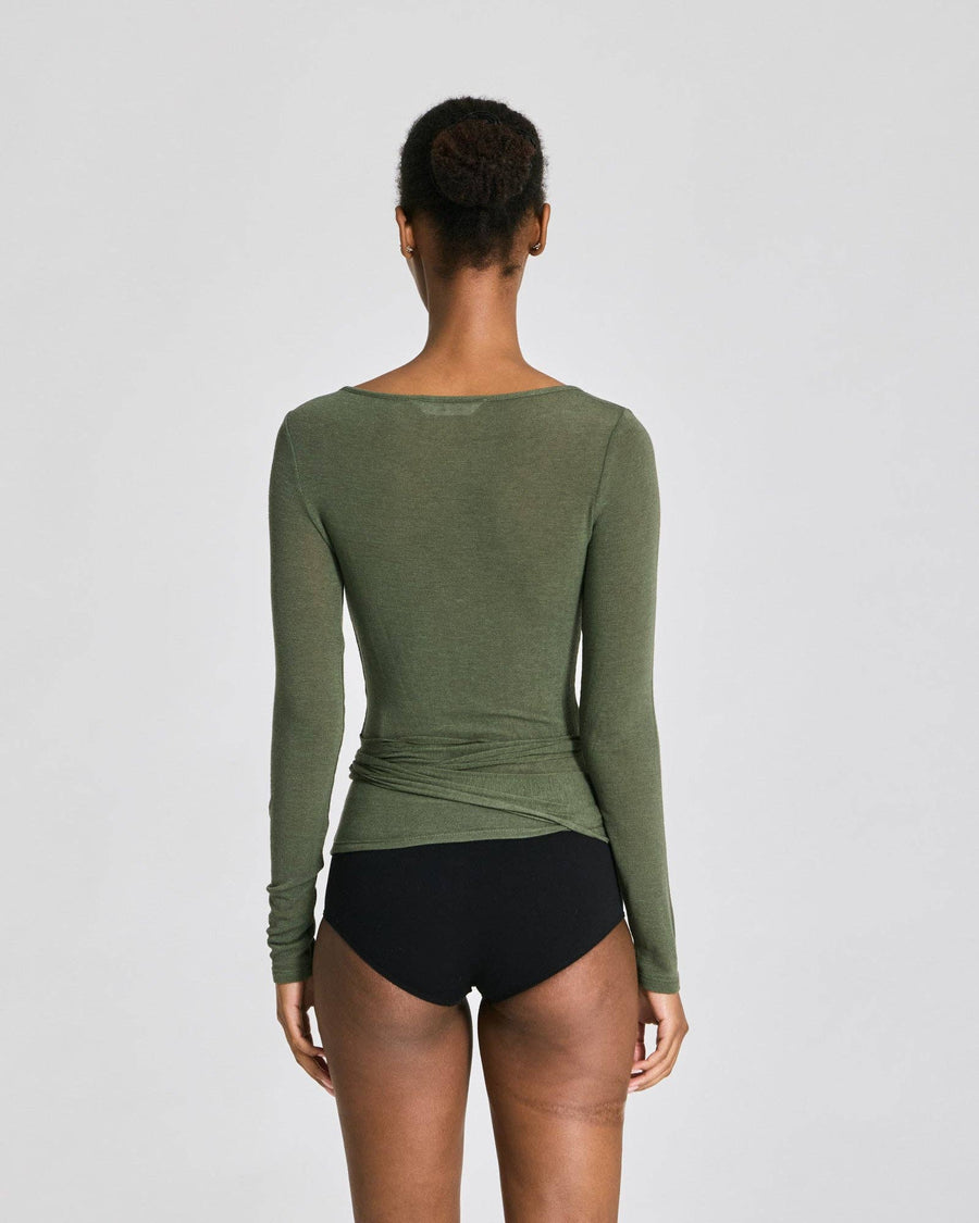 Anne Wool Wrap Top - Olive Night