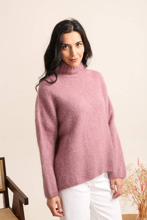 Oversized High Neck Sweater, Old Rose