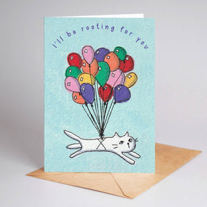 Encouragement Balloon Cat Greeting Card Quirky Feline Design