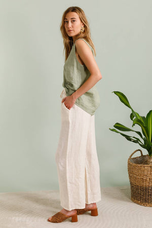 WIDE-LEG PANTS WITH ELASTIC WAIST AND POCKETS 100% LINEN