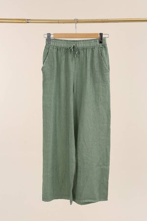 WIDE-LEG PANTS WITH ELASTIC WAIST AND POCKETS 100% LINEN