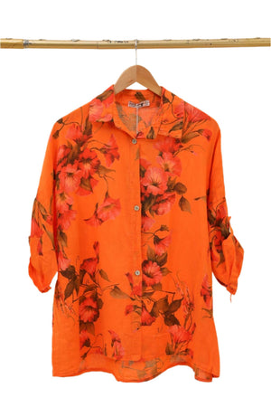 Floral shirt in linen blend