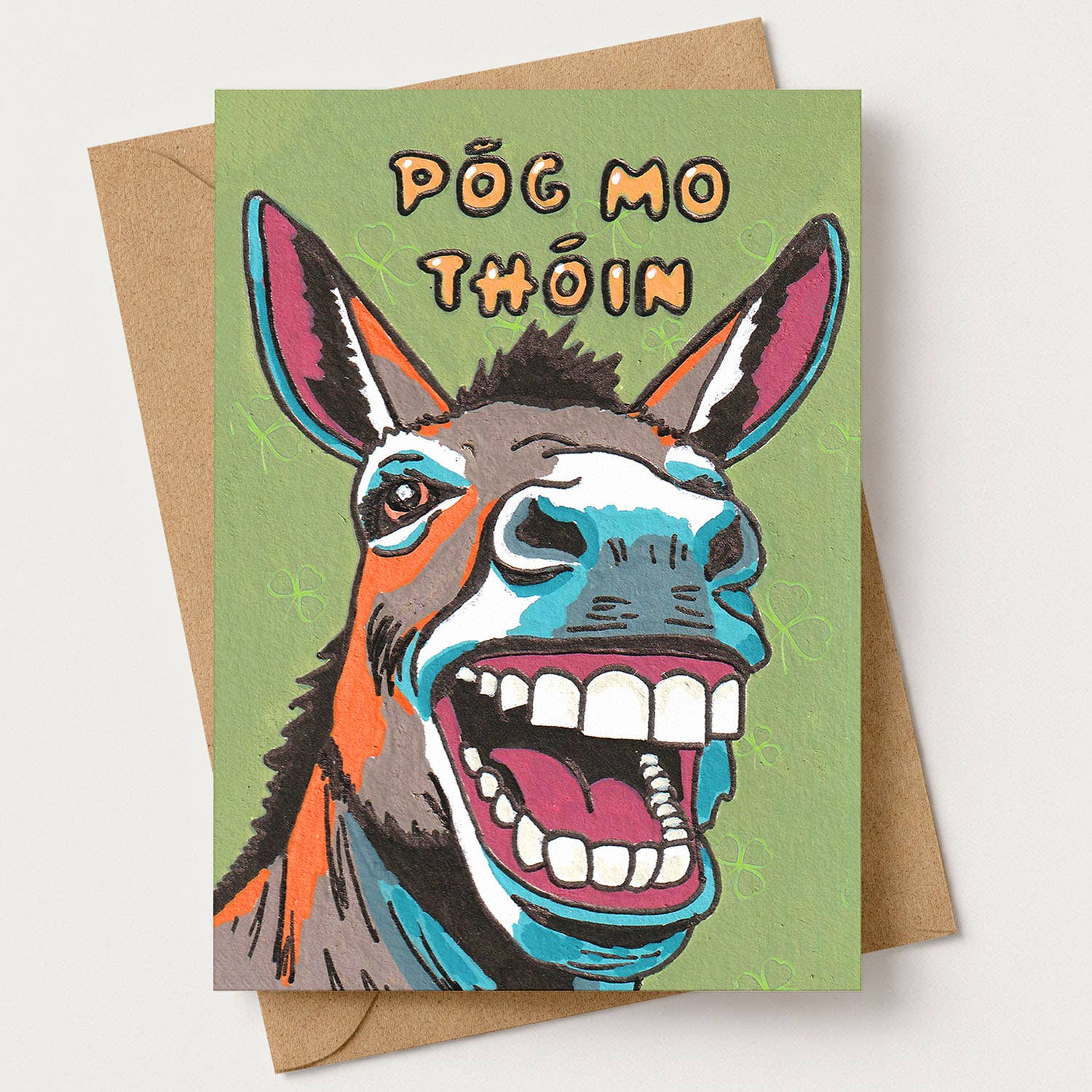 Funny Irish Gaelic Donkey Kiss Greeting Card for Friends