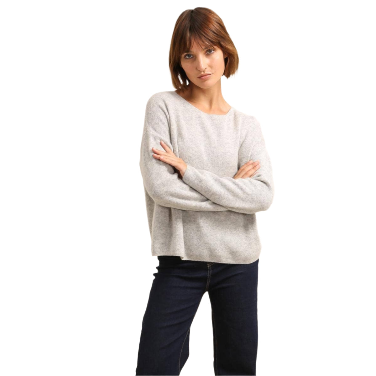 Nais Cashmere and Wool Sweater, Light Grey - One size