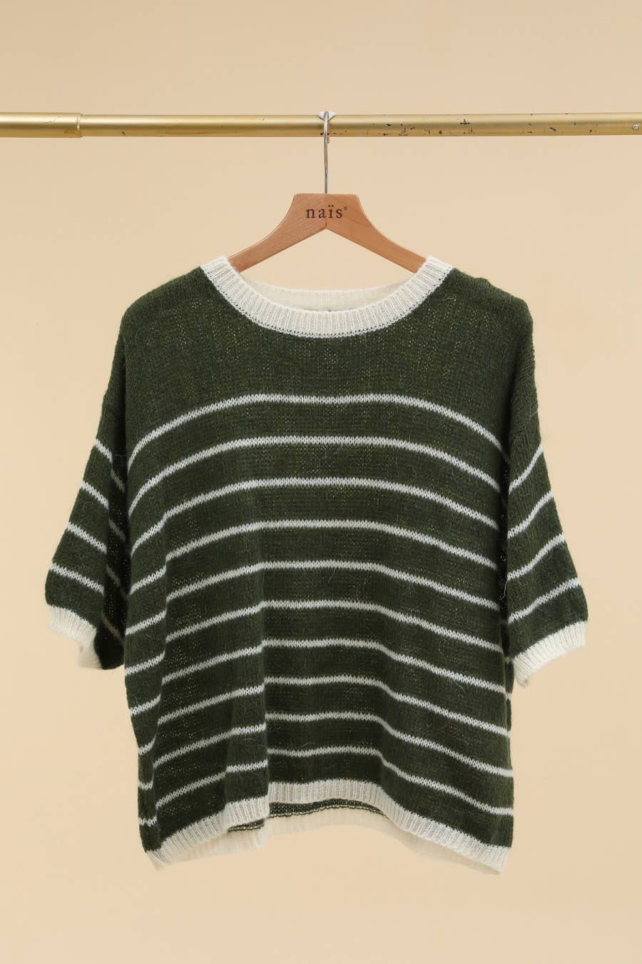 Striped Short Sleeve Mohair Sweater