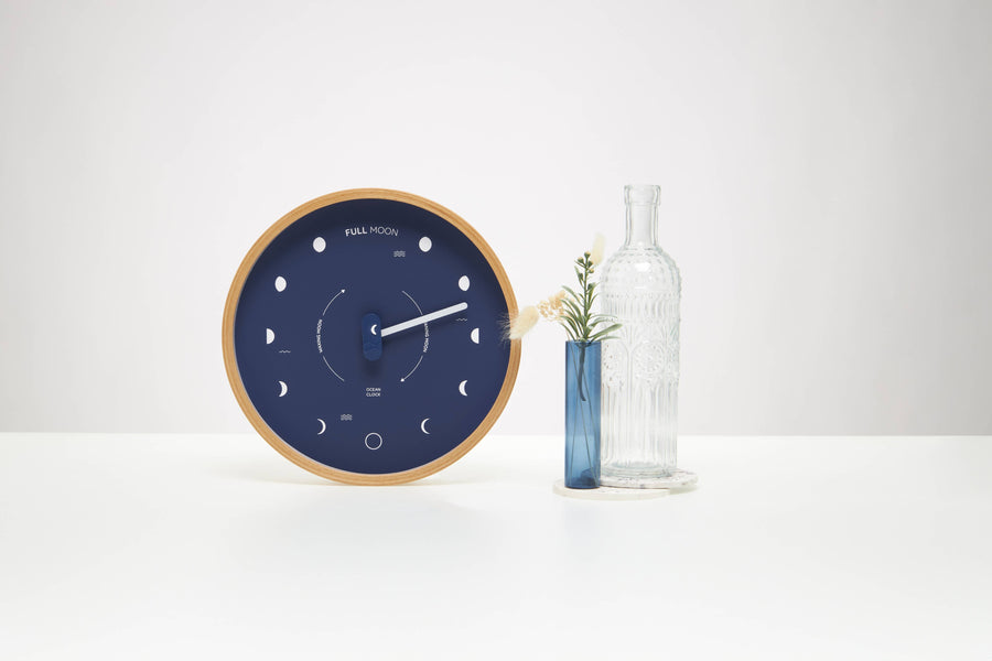 Navy blue wood Moon | Lunar phase clock