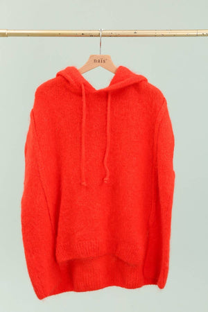 Mohair and wool hooded poncho with exposed seams