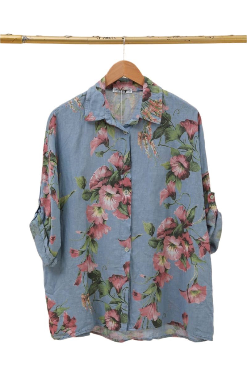 Floral shirt in linen blend