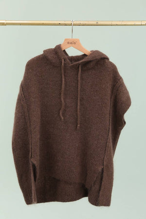 Mohair and wool hooded poncho with exposed seams