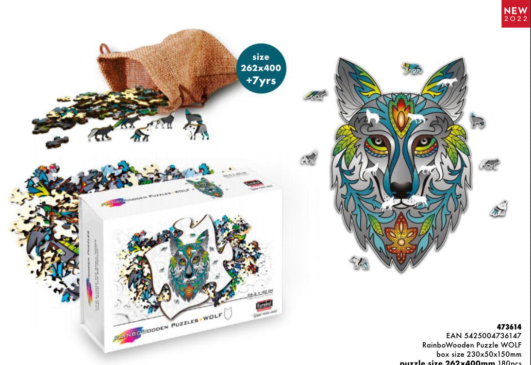 Rainbow Wooden Puzzle,  Wolf