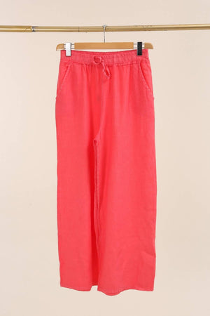 WIDE-LEG PANTS WITH ELASTIC WAIST AND POCKETS 100% LINEN