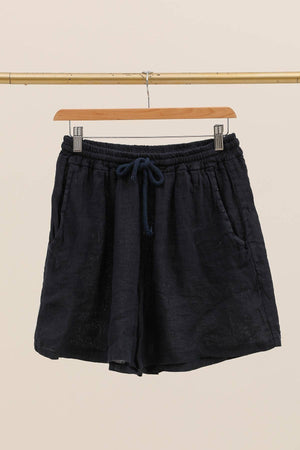 Elasticated waist shorts with drawstring and pockets, 100% linen