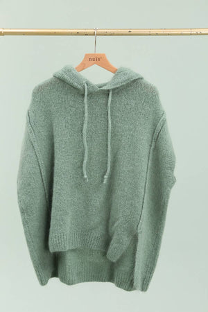 Mohair and wool hooded poncho with exposed seams