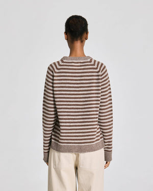 Gertrud L/S Striped Pullover Lambswool Knit - Striped Grey / Brown