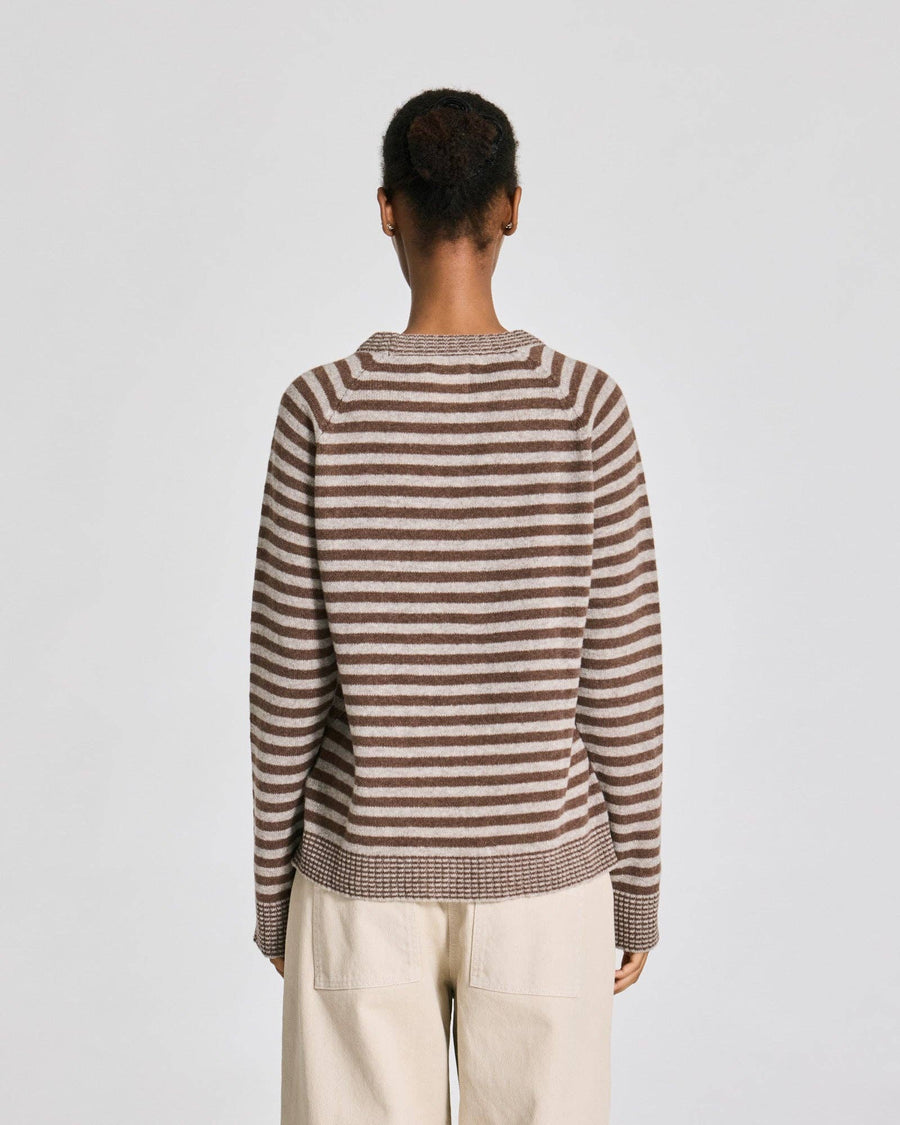 Gertrud L/S Striped Pullover Lambswool Knit - Striped Grey / Brown