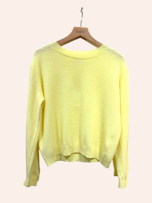 Short-sleeve round neck sweater in 100% extrafine merino wool