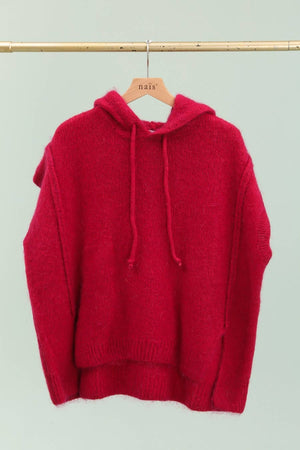 Mohair and wool hooded poncho with exposed seams