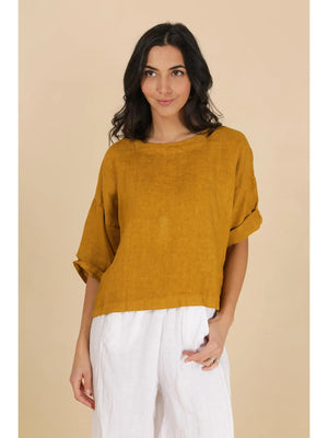 Linen T Shirt - Rolled up Sleeves