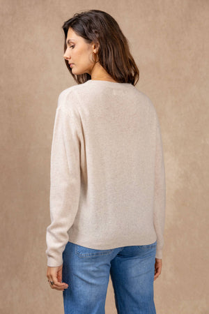 Short-sleeve round neck sweater in 100% extrafine merino wool