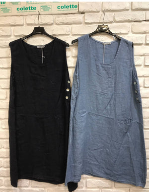 Sleeveless linen dress 100% linen 625519: GRIS ANTHRACITE