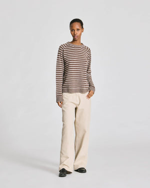Gertrud L/S Striped Pullover Lambswool Knit - Striped Grey / Brown