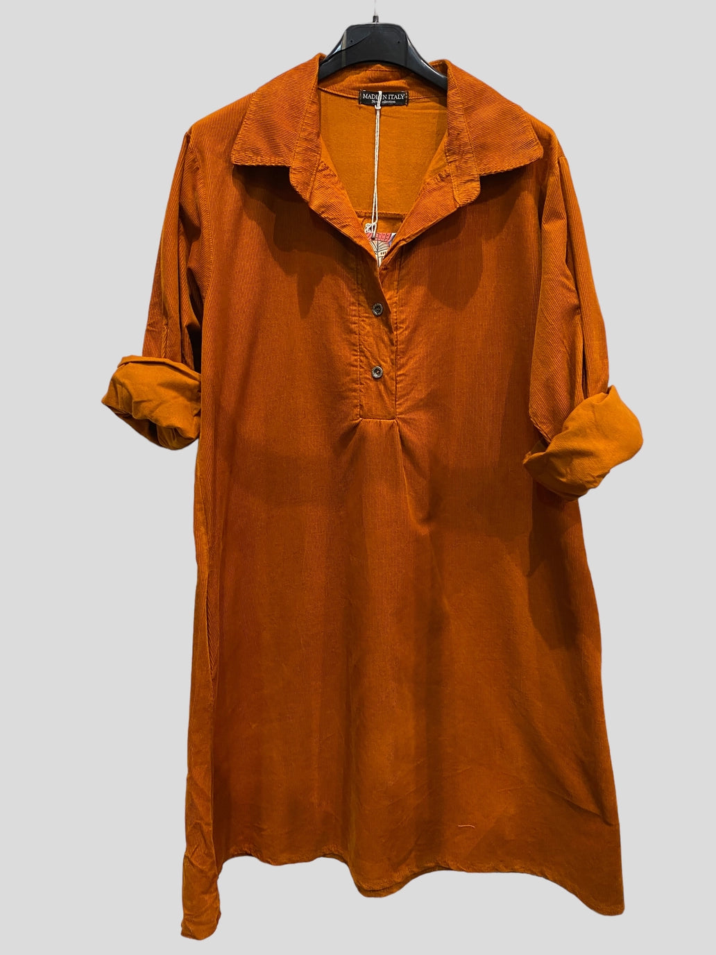 Baby Cord Shirt Dress - Orange